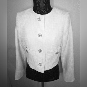 Joie White Textured Blazer with Decorative Buttons